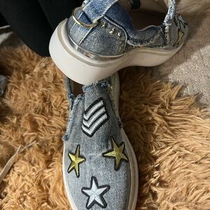 Blue and Yellow Star Sneakers with Chunky Sole